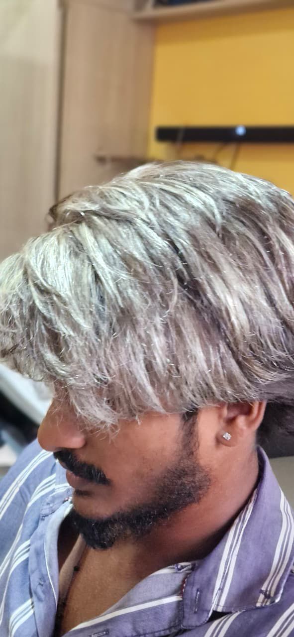 Men's platinum blonde colour & styling